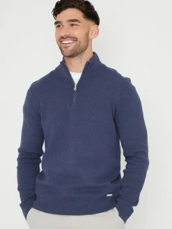 Threadbare Denim Blue Cotton Blend Knitted Quarter Zip Jumper^ Knitwear|Knitwear
