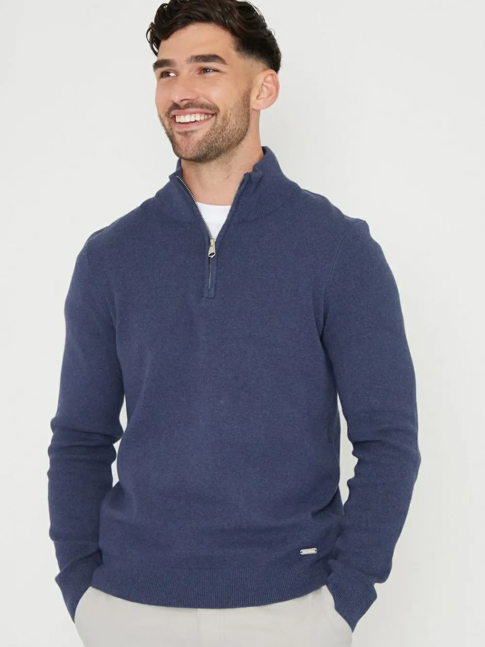 Threadbare Denim Blue Cotton Blend Knitted Quarter Zip Jumper^ Knitwear|Knitwear