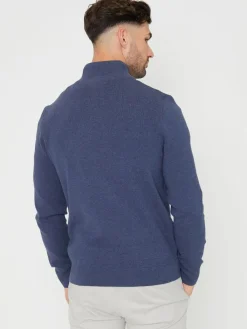 Threadbare Denim Blue Cotton Blend Knitted Quarter Zip Jumper^ Knitwear|Knitwear