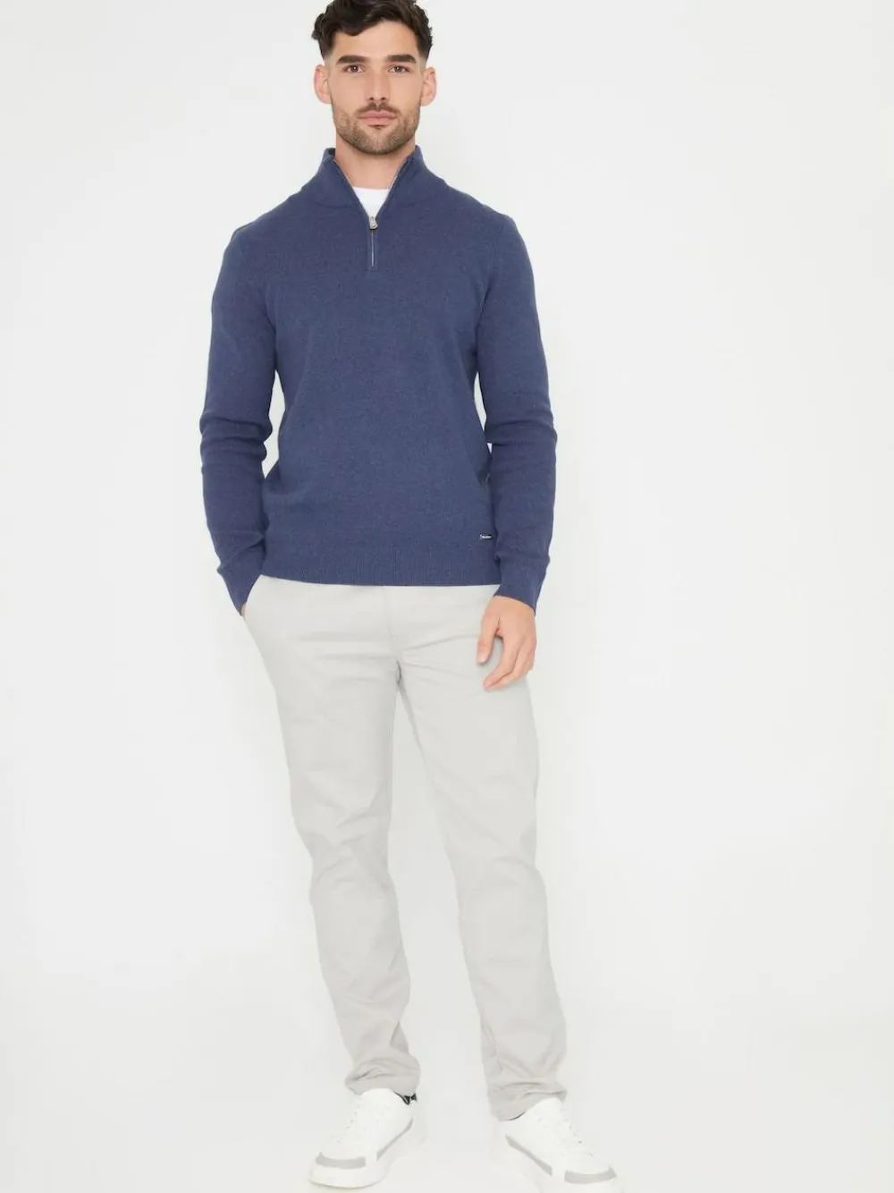 Threadbare Denim Blue Cotton Blend Knitted Quarter Zip Jumper^ Knitwear|Knitwear