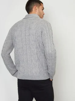 Clearance Threadbare Cable Knit Shawl Collar Cardigan With Wool Grey