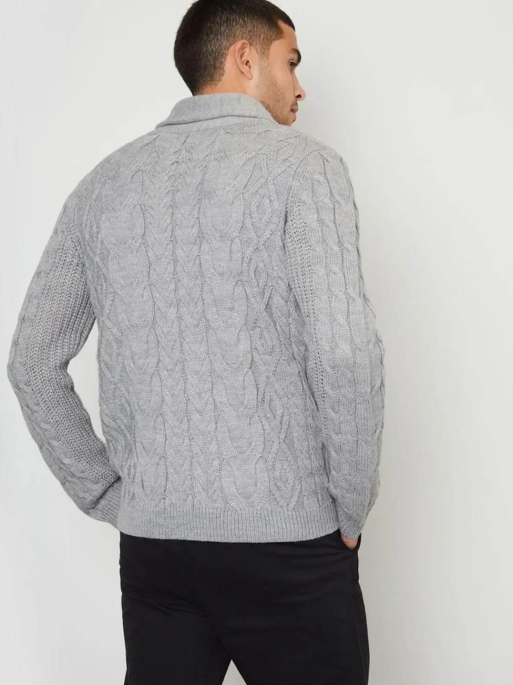 Clearance Threadbare Cable Knit Shawl Collar Cardigan With Wool Grey
