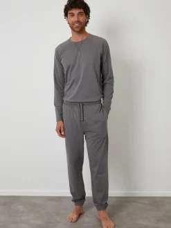 Outlet Threadbare Peached Cotton Long Lounge Set Grey