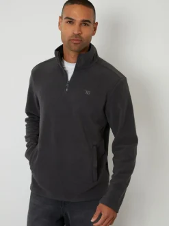 Threadbare Quarter Zip Microfleece Sweatshirt Grey