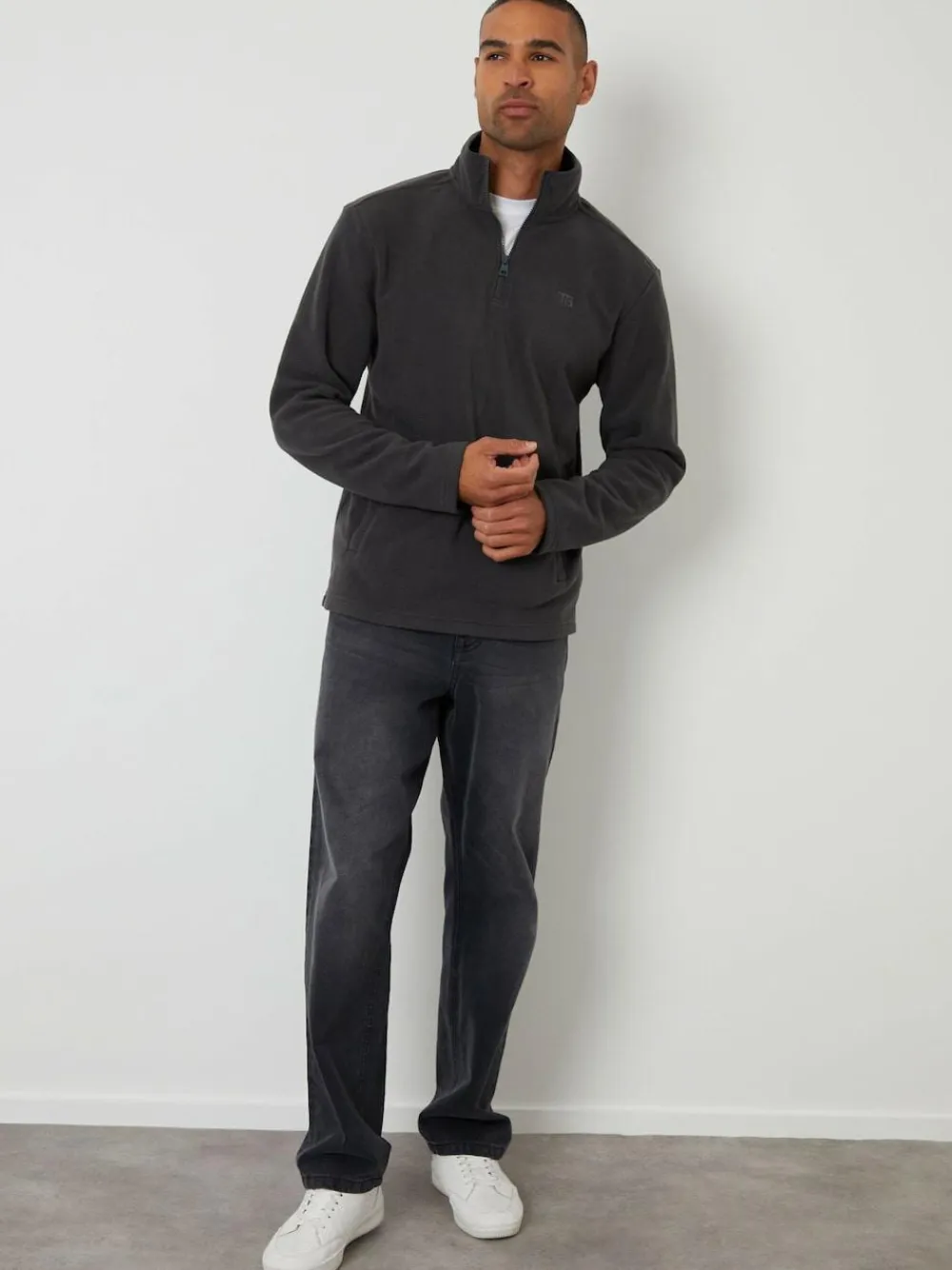 Threadbare Quarter Zip Microfleece Sweatshirt Grey