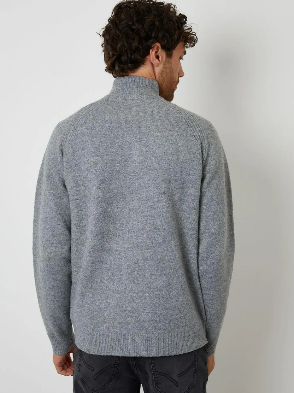 Discount Threadbare Raglan Rib Quarter Zip Knitted Jumper Grey