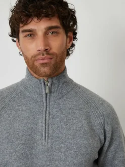 Discount Threadbare Raglan Rib Quarter Zip Knitted Jumper Grey