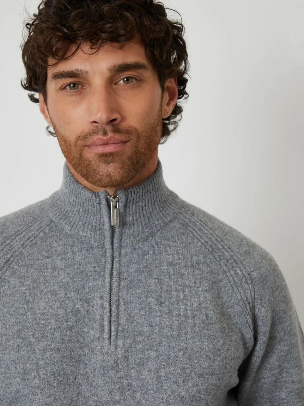 Discount Threadbare Raglan Rib Quarter Zip Knitted Jumper Grey