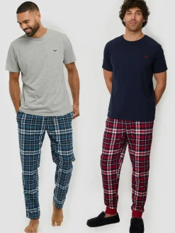 Threadbare Grey Short Sleeve T-Shirt & Check Trousers Pyjamas Set 2 Pack^ Pyjamas