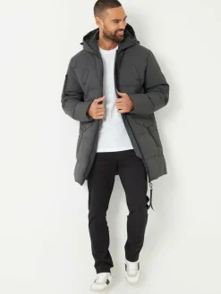 Threadbare Grey Showerproof Longline Padded Hooded Jacket^ Coats & Jackets|Coats & Jackets