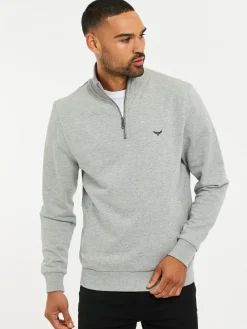 Threadbare Quarter Zip Neck Sweatshirts 2 Pack Grey/Navy