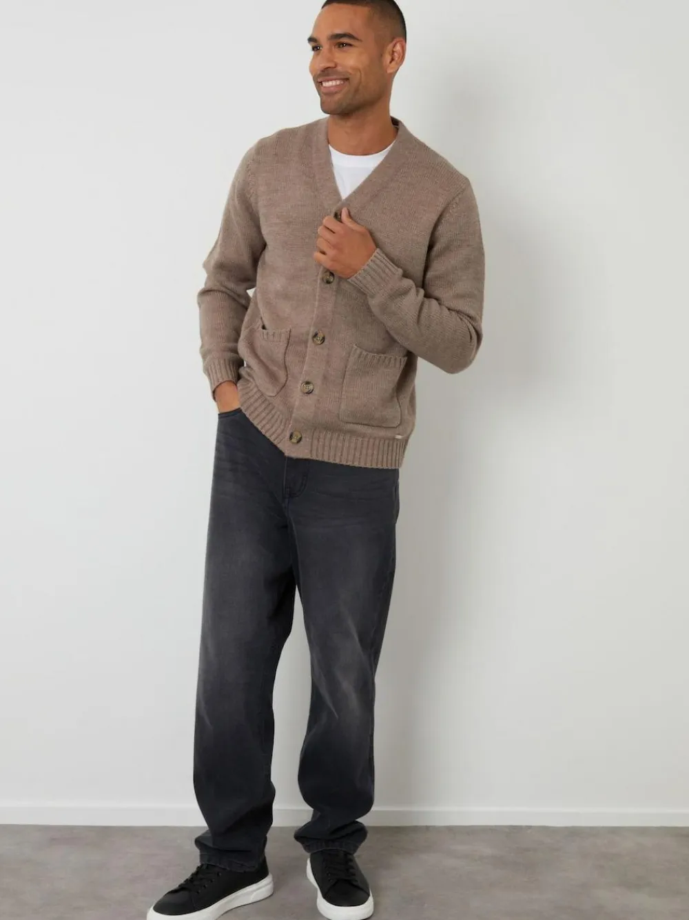 Sale Threadbare Knitted V-Neck Cardigan Light Brown