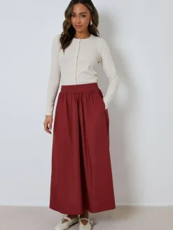 Threadbare Maroon Red Midi Skirt with Pockets^Women Skirts