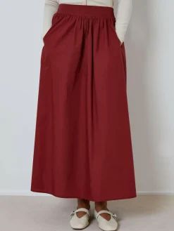 Threadbare Maroon Red Midi Skirt with Pockets^Women Skirts