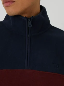 Threadbare Navy / Burgundy Two Tone Quarter Zip Fleece Sweatshirt^ Sweatshirts & Hoodies|Sweatshirts & Hoodies