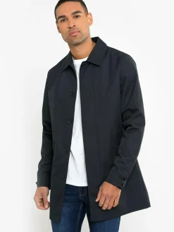 Threadbare Showerproof Longline Trench Coat Navy Blue
