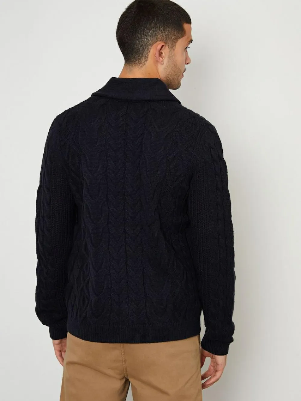 Discount Threadbare Cable Knit Shawl Collar Cardigan With Wool Navy