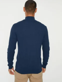 Sale Threadbare Navy Funnel Quarter Zip Knitted Jumper