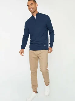 Sale Threadbare Navy Funnel Quarter Zip Knitted Jumper