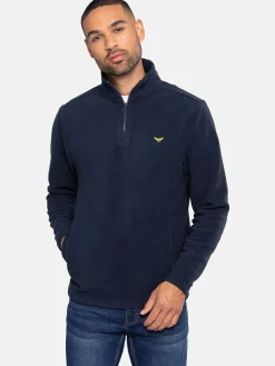 Sale Threadbare Quarter Zip Fleece Sweatshirt Navy