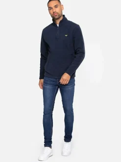 Sale Threadbare Quarter Zip Fleece Sweatshirt Navy
