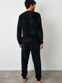 Online Threadbare Two Tone Borg Loungewear Set Navy