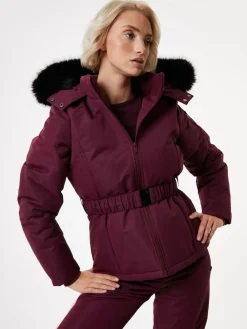 Online Threadbare Belted Padded Ski Jacket Red