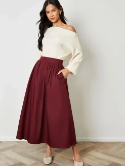 Clearance Threadbare Red Midi Skirt with Pockets