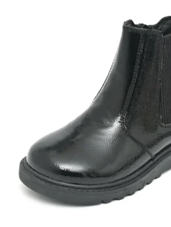 Discount Toezone Amara Girls Patent Leather Gusset and Zip Black Boots