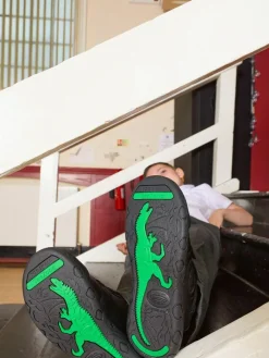 Best Toezone Boys Luca Dinosaur Rip Tape School Black Shoes