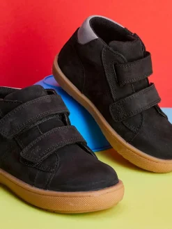 Discount Toezone Grayson boys Nubuck Leather Rip Tape Black Boots