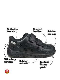 Toezone Jay Dinosaur Ortholite Black School Shoes