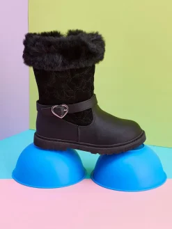 Discount Toezone Lumi Faux Fur Zip Heart Buckle Boots