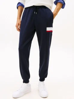 New Tommy Hilfiger Blue Colour-Blocked Fleece Cuffed Joggers