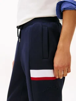 New Tommy Hilfiger Blue Colour-Blocked Fleece Cuffed Joggers