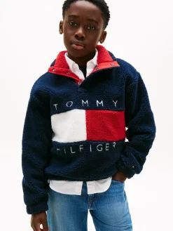 Best Tommy Hilfiger Blue Heritage Flag Teddy Fleece Sweatshirt