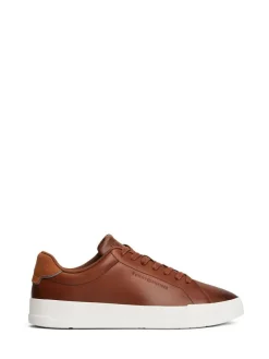 Tommy Hilfiger Brown Leather Debossed Logo Court Trainers^ Sneakers