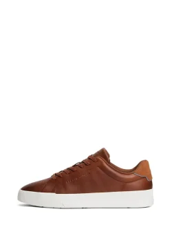Tommy Hilfiger Brown Leather Debossed Logo Court Trainers^ Sneakers