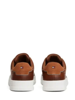 Tommy Hilfiger Brown Leather Debossed Logo Court Trainers^ Sneakers