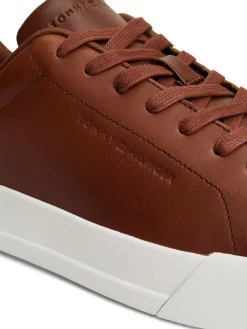 Tommy Hilfiger Brown Leather Debossed Logo Court Trainers^ Sneakers