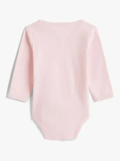 Sale Tommy Hilfiger Logo Jersey Long Sleeve Bodysuit Pink