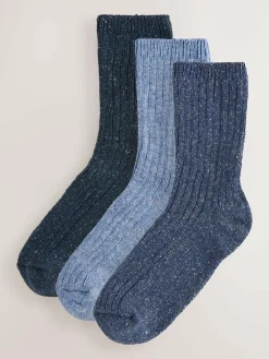 Next Tonal Blue Thermal Wool Blend Ankle Socks 3 Pack With Silk^Women Socks & Tights
