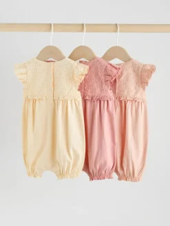 Outlet Next Tonal Pink Broderie 3 Pack Baby Rompers