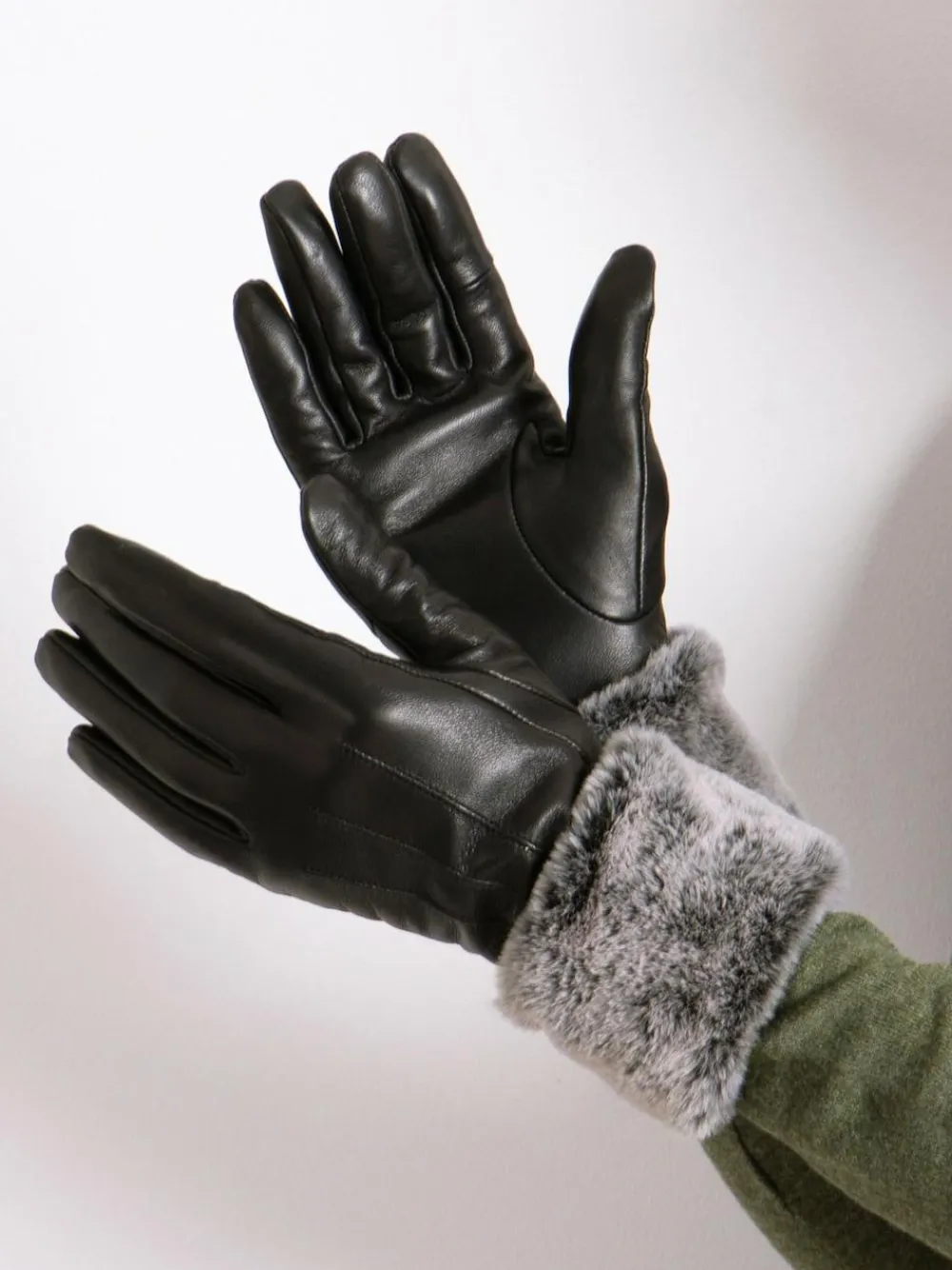 Totes Black Isotoner Ladies Leather Gloves with Faux Fur Cuff^Women Hats, Gloves & Scarves|Hats, Gloves & Scarves