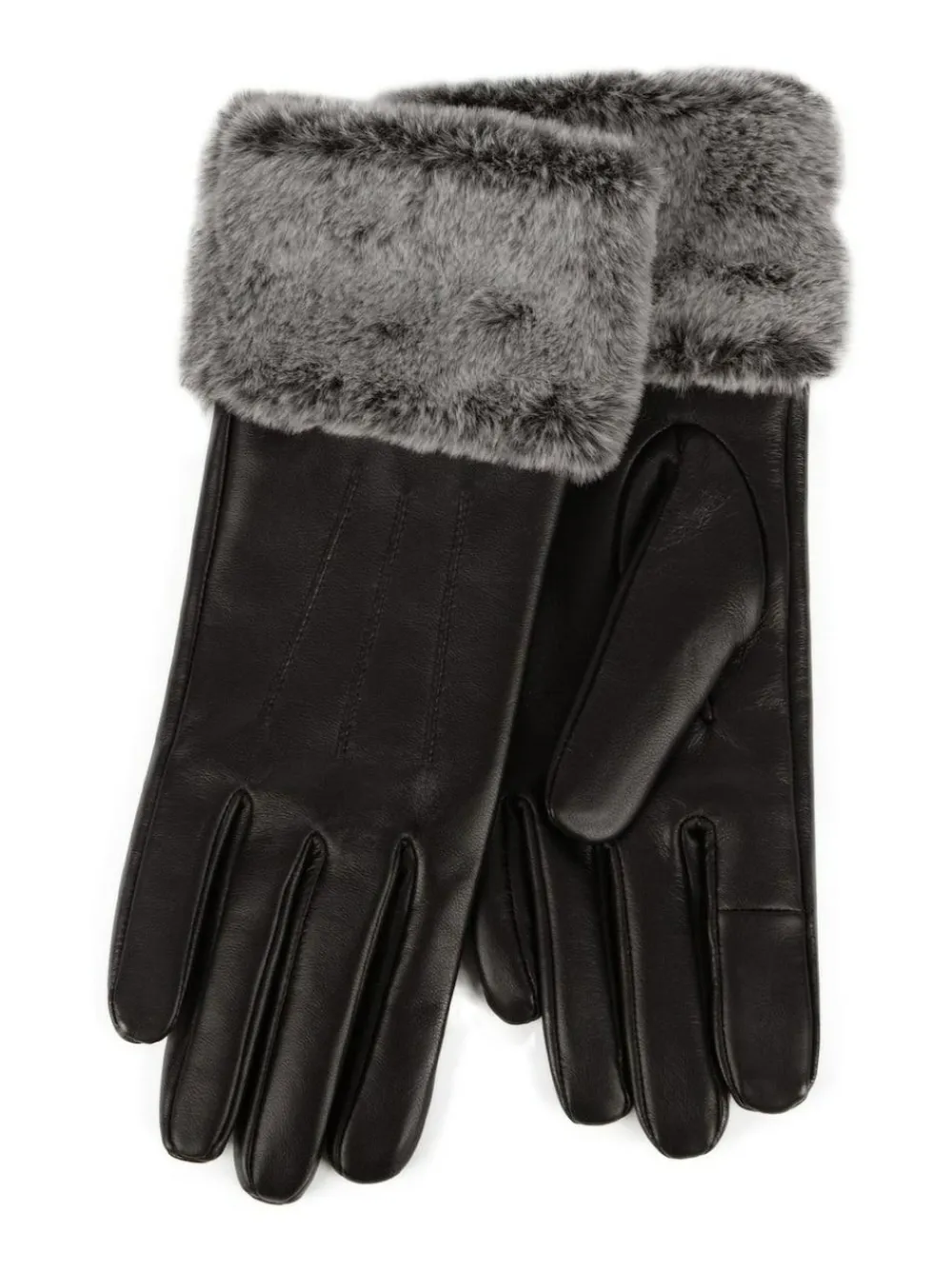Totes Black Isotoner Ladies Leather Gloves with Faux Fur Cuff^Women Hats, Gloves & Scarves|Hats, Gloves & Scarves