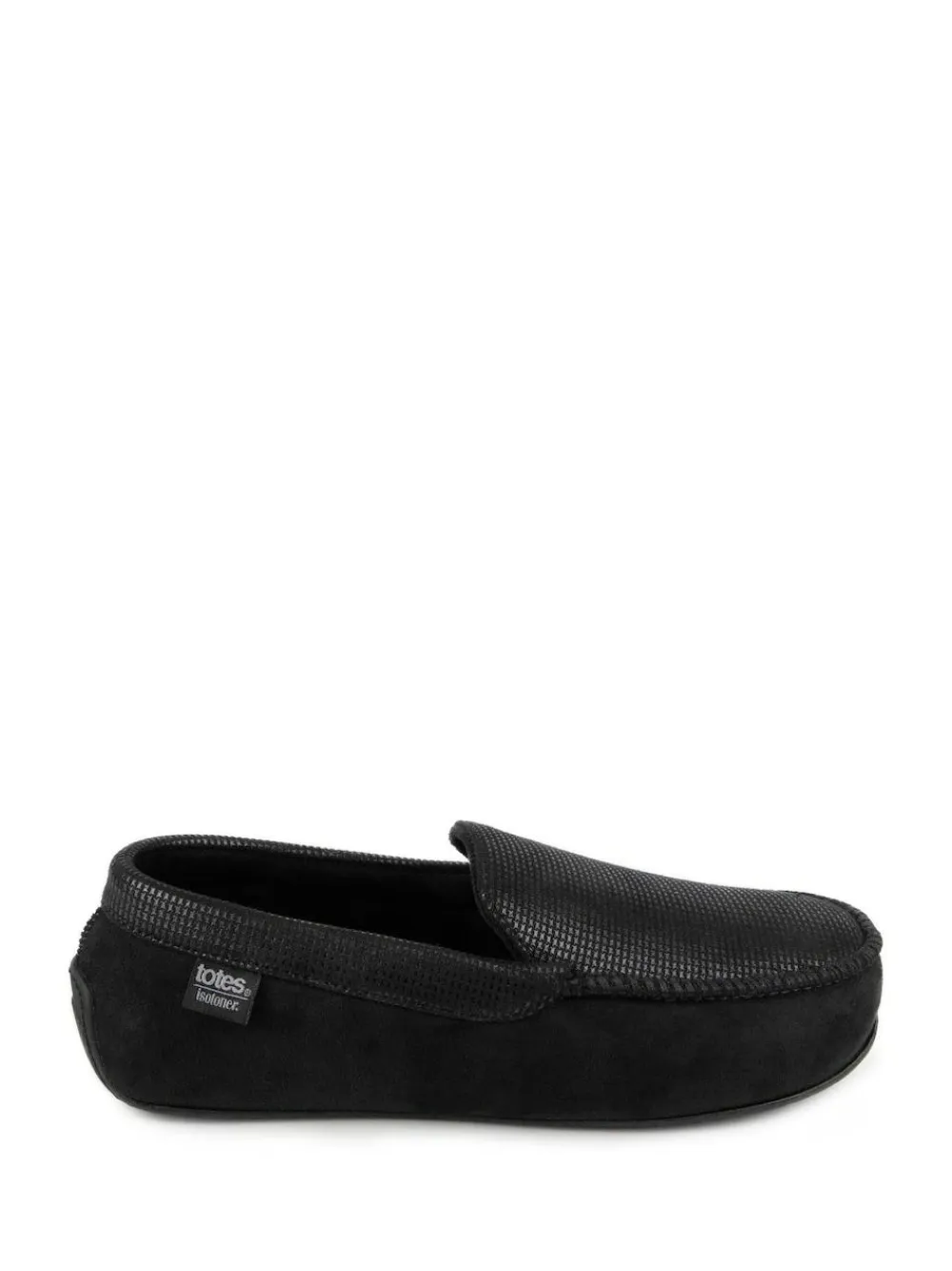 New Totes Mens Isotoner Square Patterned Smart Moccasin Slippers Black