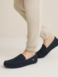 New Totes Isotoner Mens Suede Moccasin With Water Repellency Blue