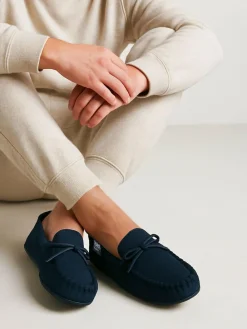 Totes Blue Isotoner Mens Herringbone Lined Moccasin^ Slippers|Slippers