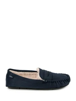 Discount Totes Blue Toasties Mens Suedette Moccasin Slippers With Faux Fur Lining