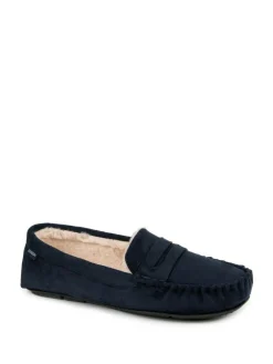 Discount Totes Blue Toasties Mens Suedette Moccasin Slippers With Faux Fur Lining
